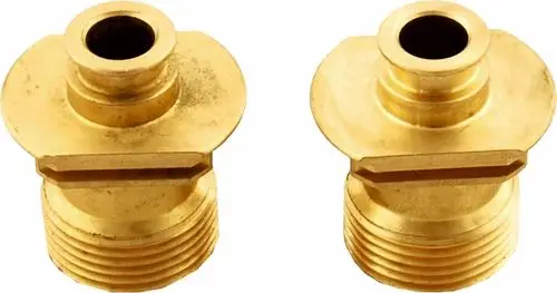 Schraubanschluss aus Messing für hydraulische Anwendungen, präsentiert von Wolf, mit Innen- und Außengewinde zur Verbindung von Hydraulikkomponenten.